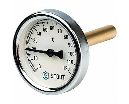 STOUT SIM-0001 Термометр биметаллический с погружной гильзой. Корпус Dn 63 мм, гильза 75 мм 1/2, 0...120°С