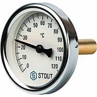 STOUT SIM-0001 Термометр биметаллический с погружной гильзой. Корпус Dn 63 мм, гильза 50 мм 1/2, 0...120°С