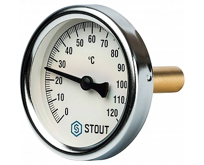 STOUT SIM-0001 Термометр биметаллический с погружной гильзой. Корпус Dn 63 мм, гильза 50 мм 1/2, 0...120°С